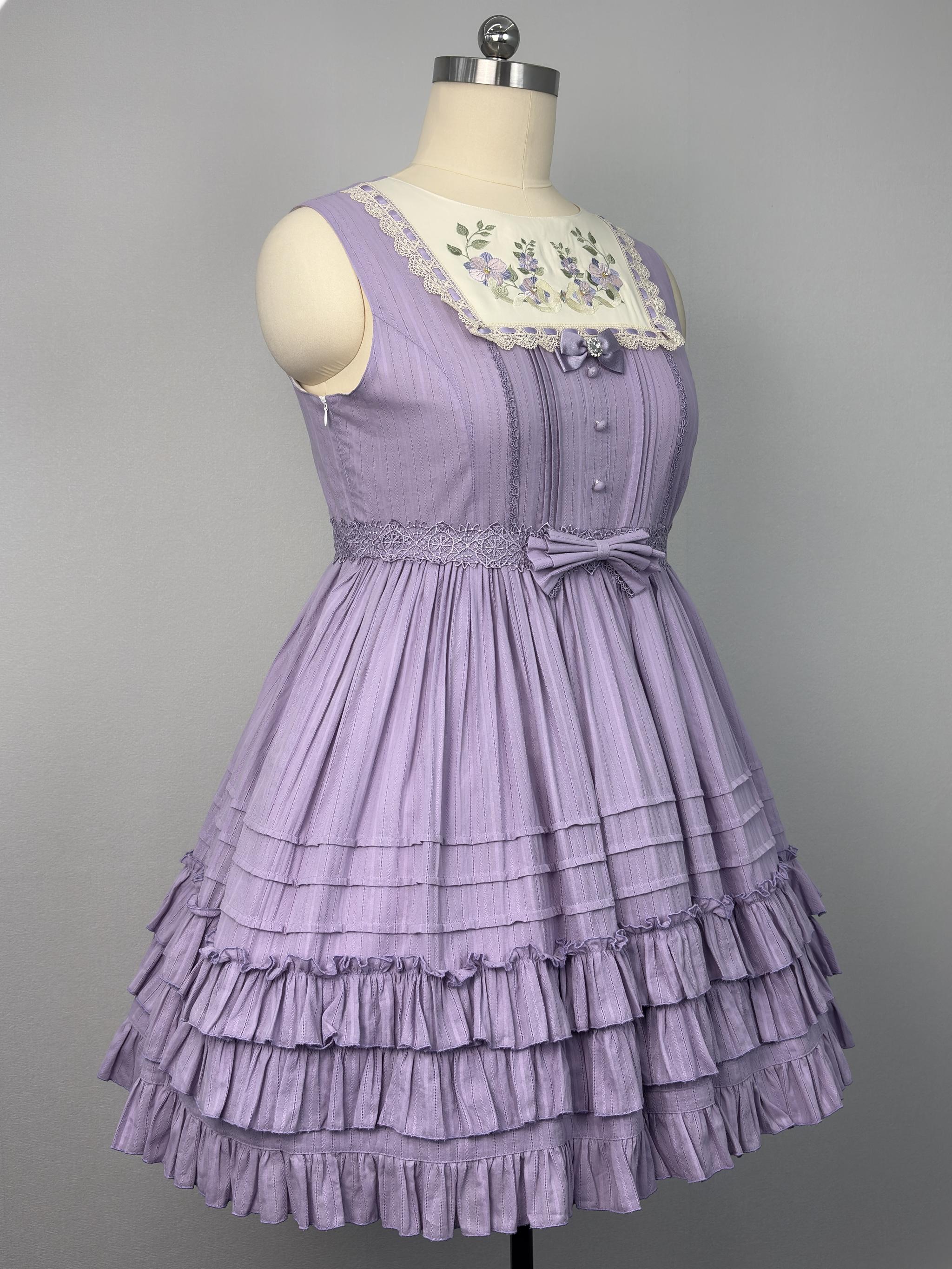 Cotton Plus Size Lolita Jumper Dress, Floral Embroidery 45595:865088