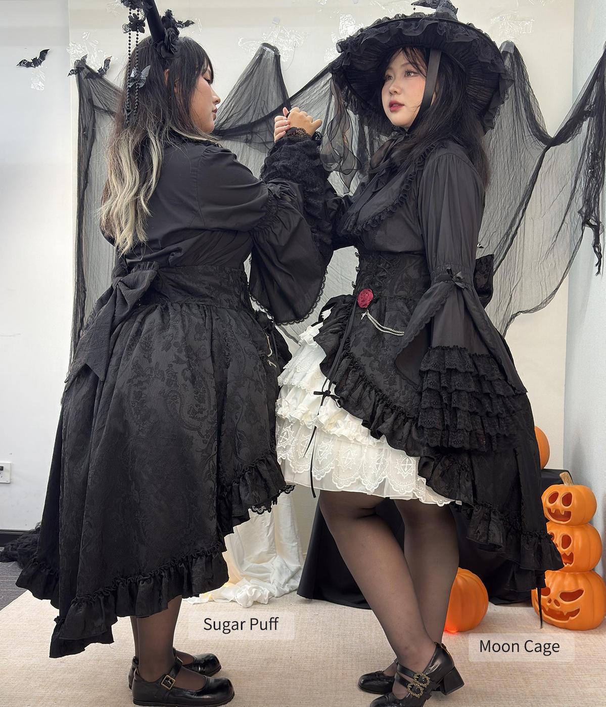 Blood Moon Rose - Gothic Lolita Plus Size Skirt with Integrated Jacquard Waist Cincher 45599:872499