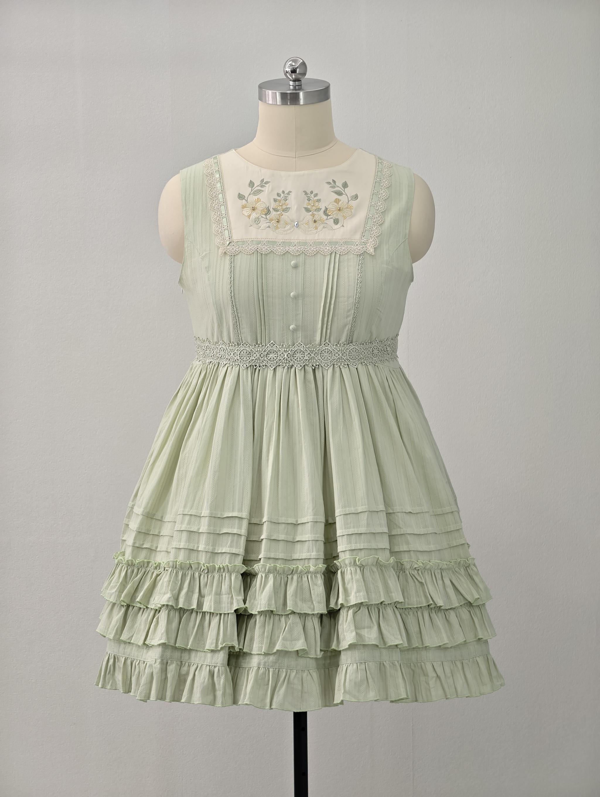 Cotton Plus Size Lolita Jumper Dress, Floral Embroidery 45595:865104