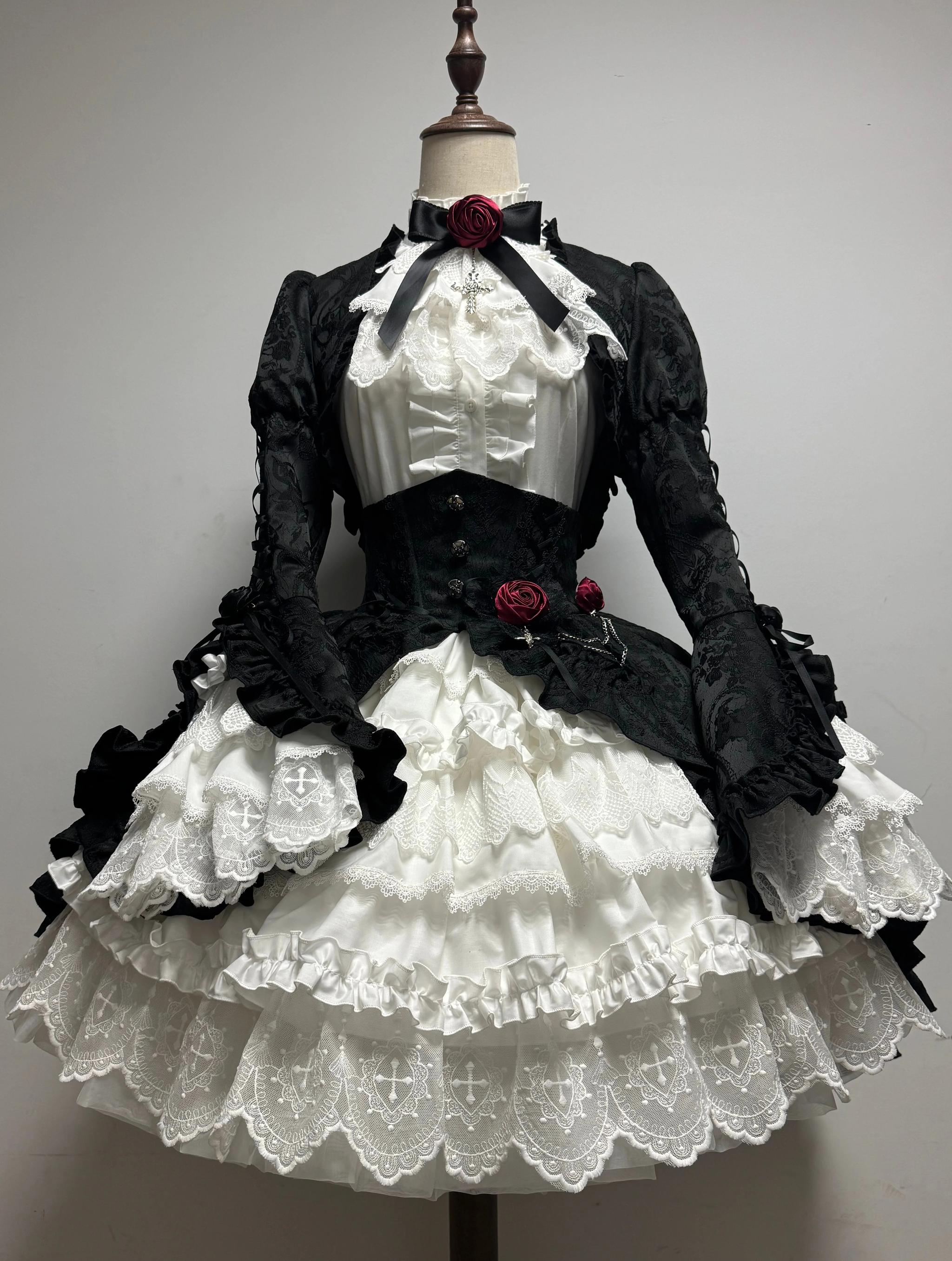 Blood Moon Rose - Gothic Lolita Plus Size Skirt with Integrated Jacquard Waist Cincher 45599:860119