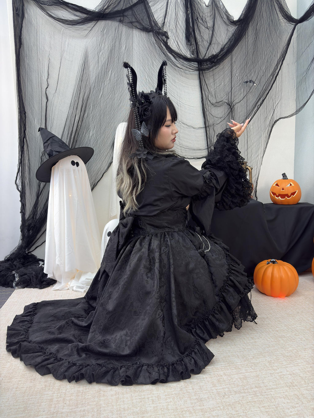 Blood Moon Rose - Gothic Lolita Plus Size Skirt with Integrated Jacquard Waist Cincher 45599:871696