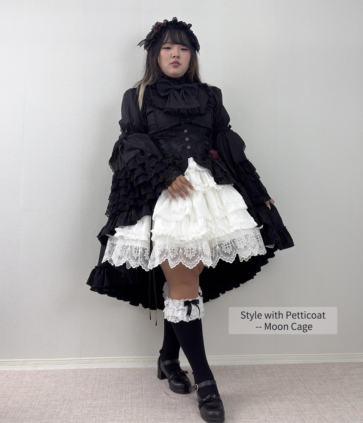 Blood Moon Rose - Gothic Lolita Plus Size Skirt with Integrated Jacquard Waist Cincher 45599:872498