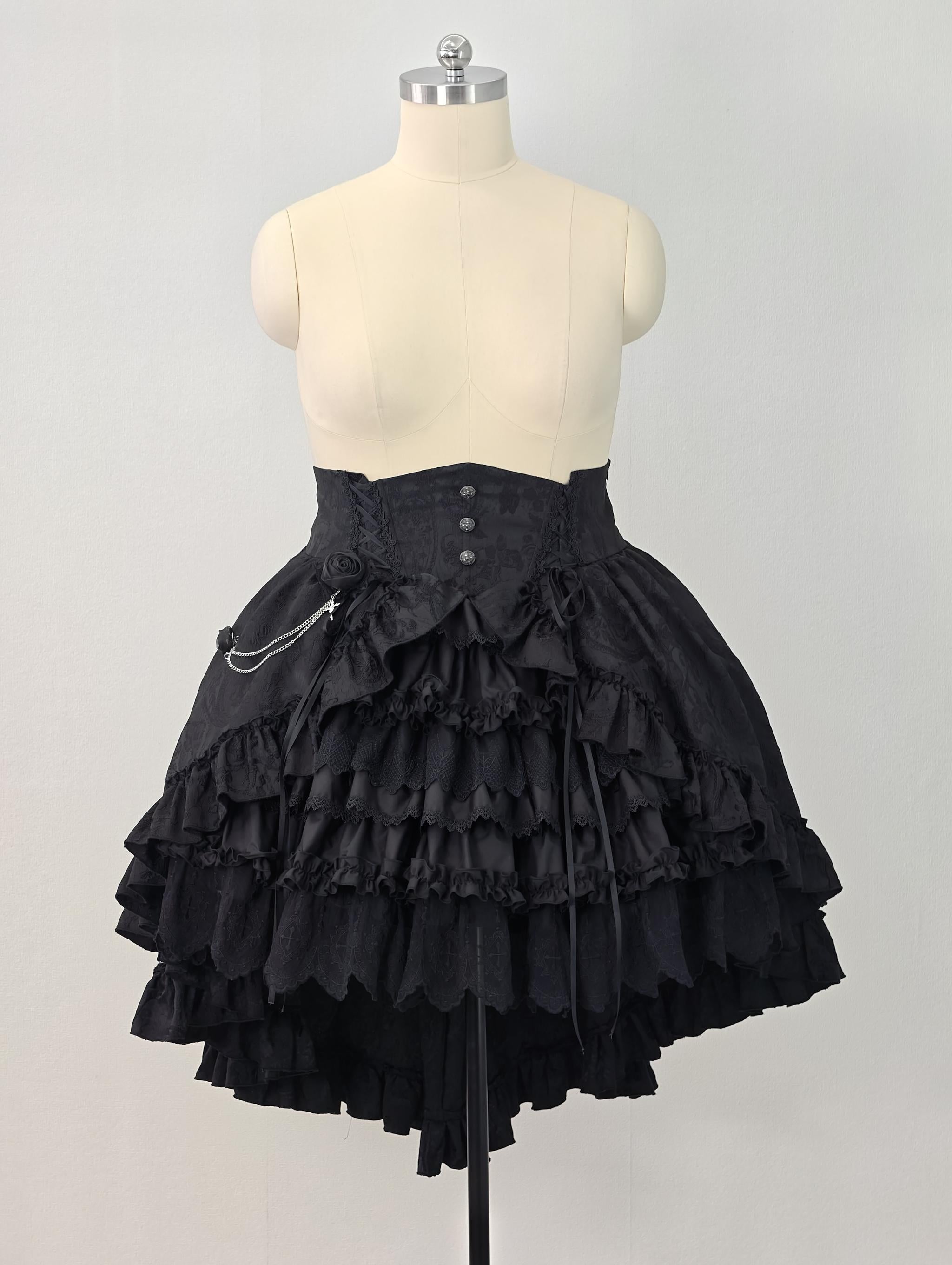 Blood Moon Rose - Gothic Lolita Plus Size Skirt with Integrated Jacquard Waist Cincher (1X 2X 3X) 45599:864987