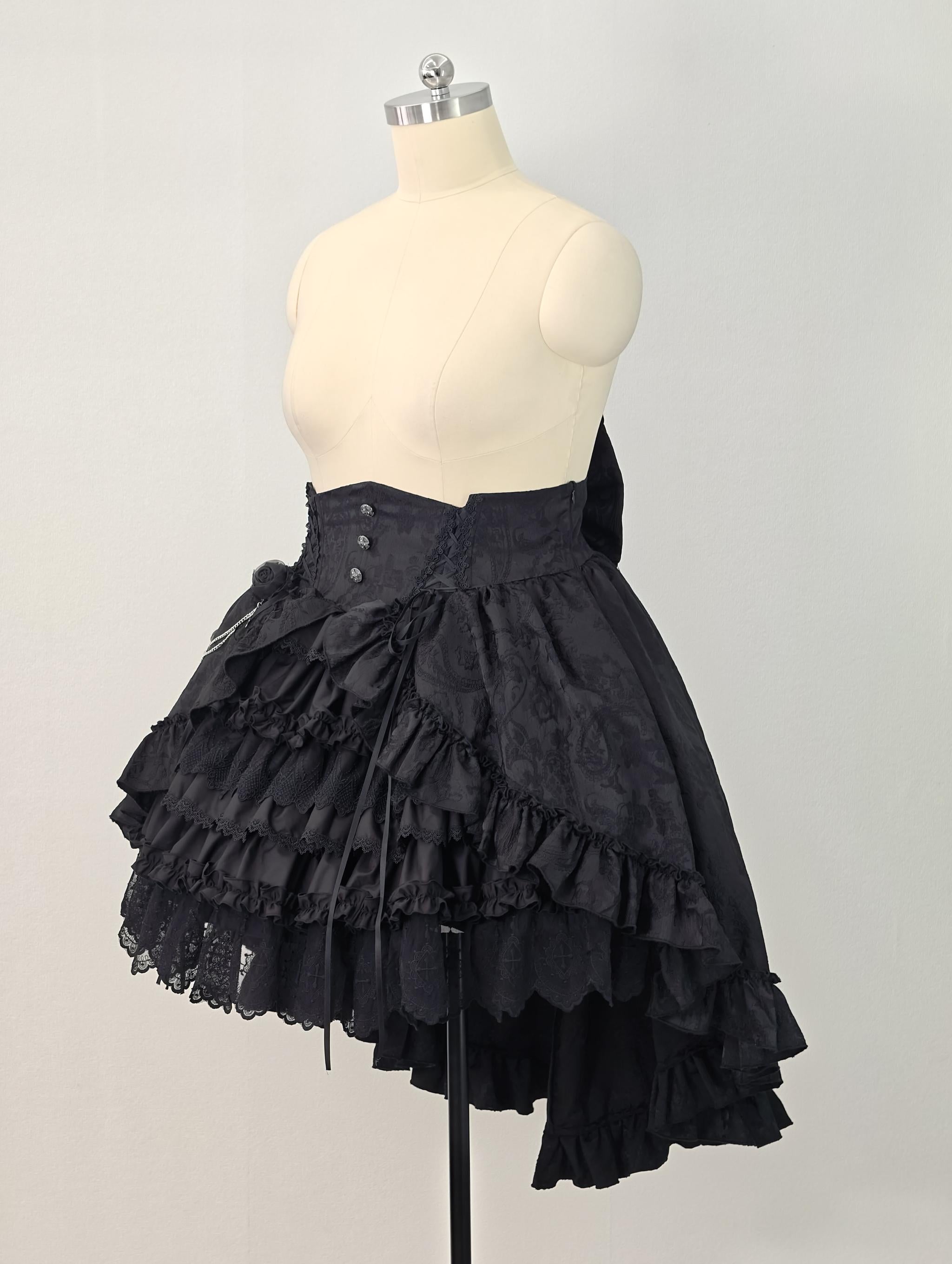 Blood Moon Rose - Gothic Lolita Plus Size Skirt with Integrated Jacquard Waist Cincher 45599:864983