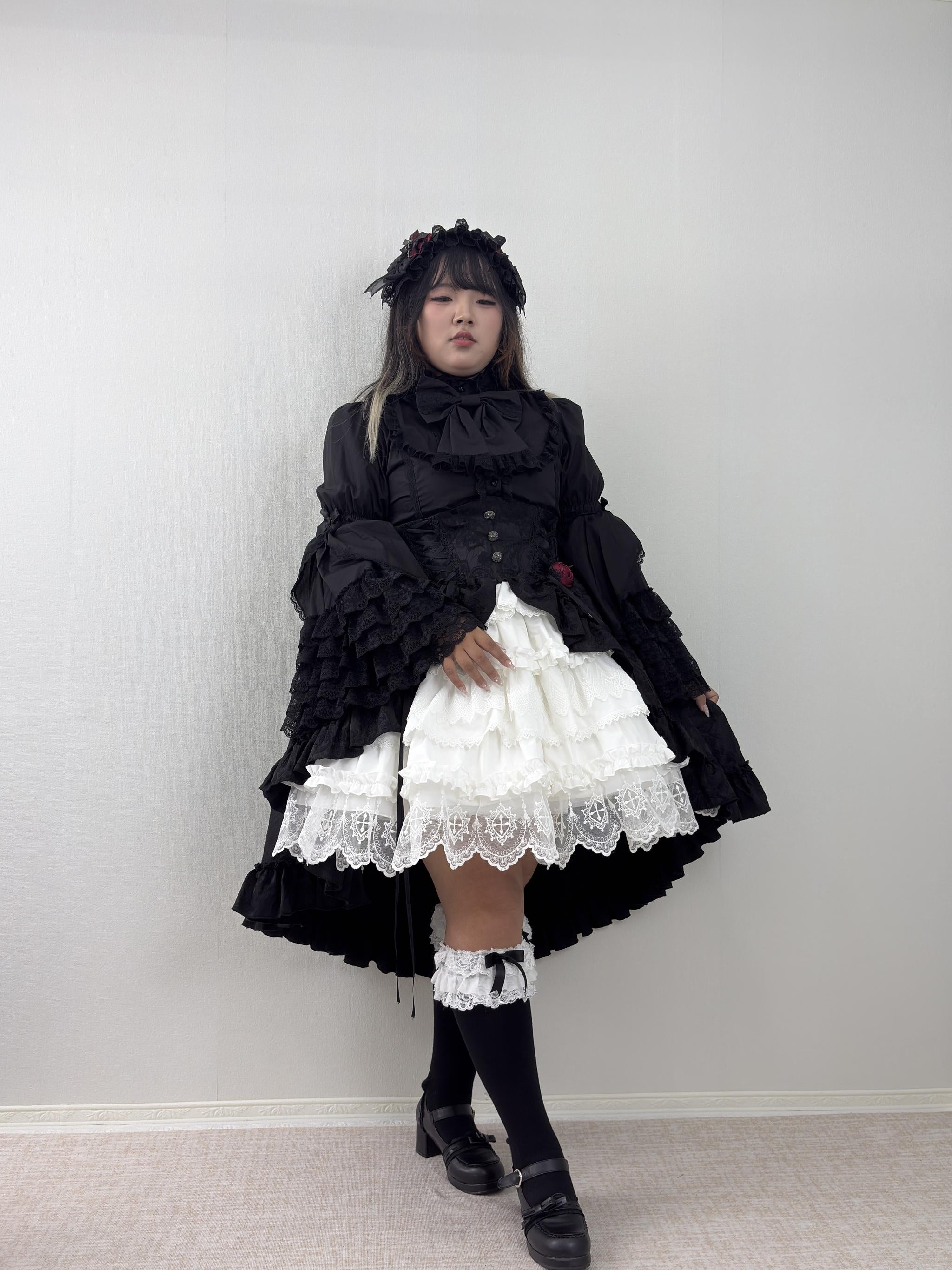 Plus Size Cotton Lolita Blouse, Princess Lace Sleeves 45596:865069